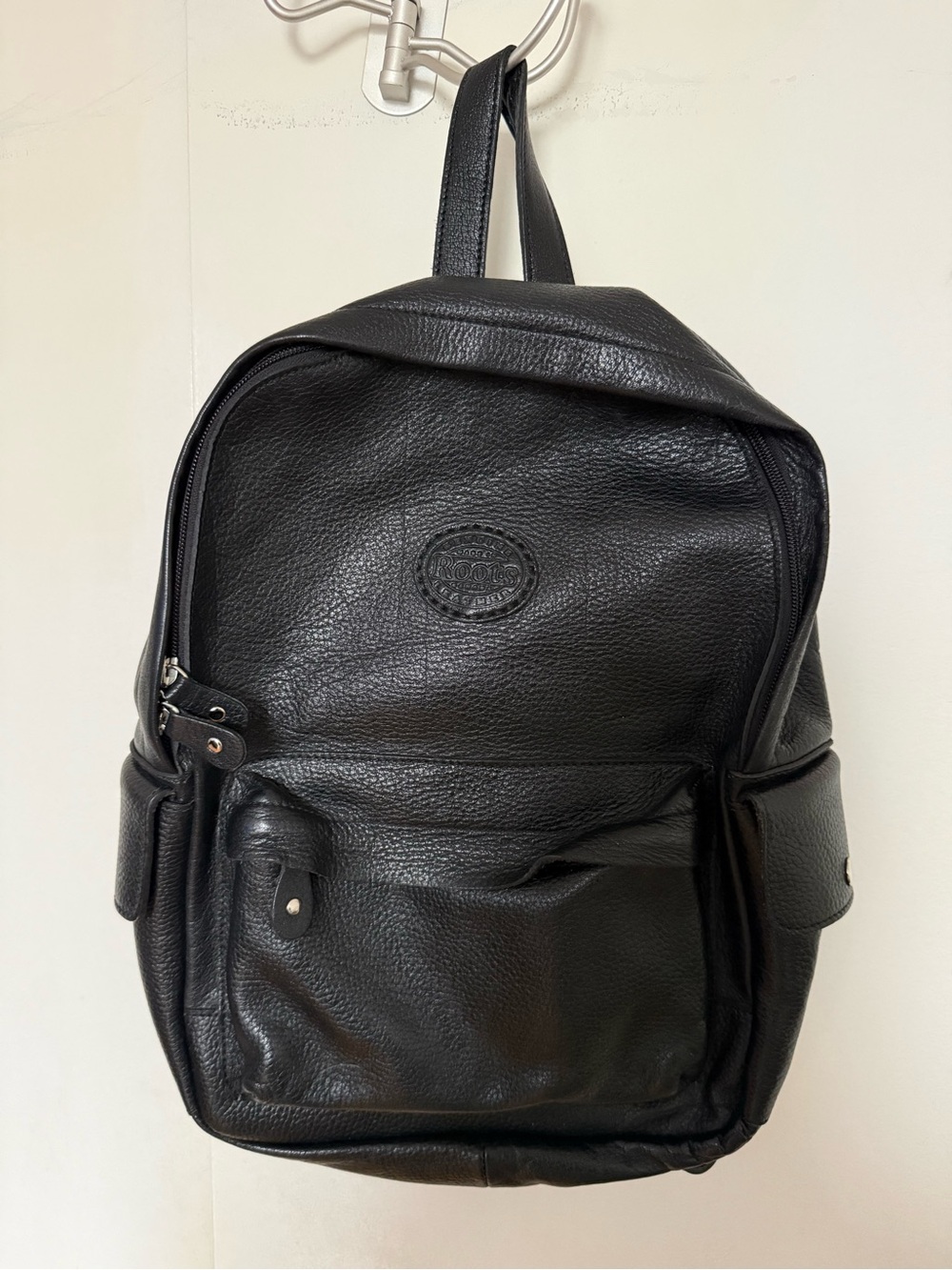Roots Black Pebbled Leather Backpack for Men